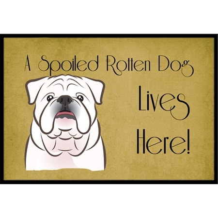 Carolines Treasures White English Bulldog Spoiled Dog Lives Here Indoor & Outdoor Mat, 24 x 36 in. CA77455